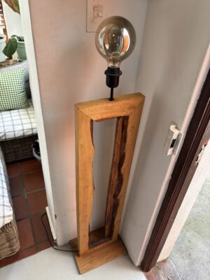 Carved wood standing lamp